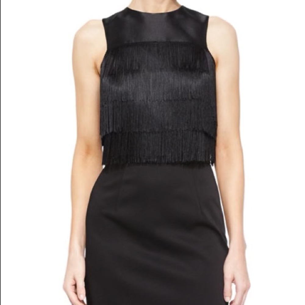 Shoshanna Midnight Tiered Fringe Crop Top